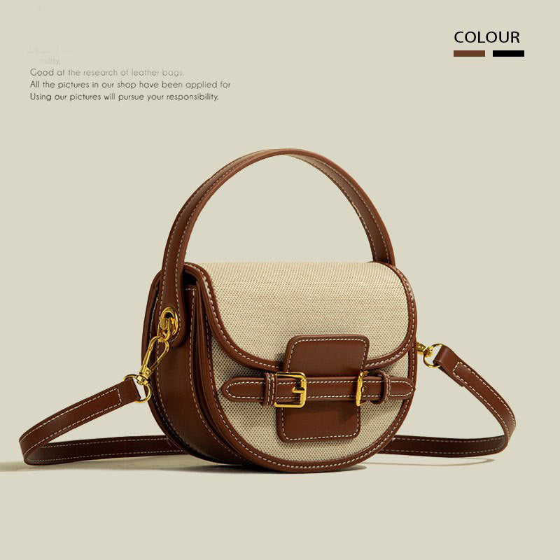 Natural and brown Sola Saddle Bag front view
